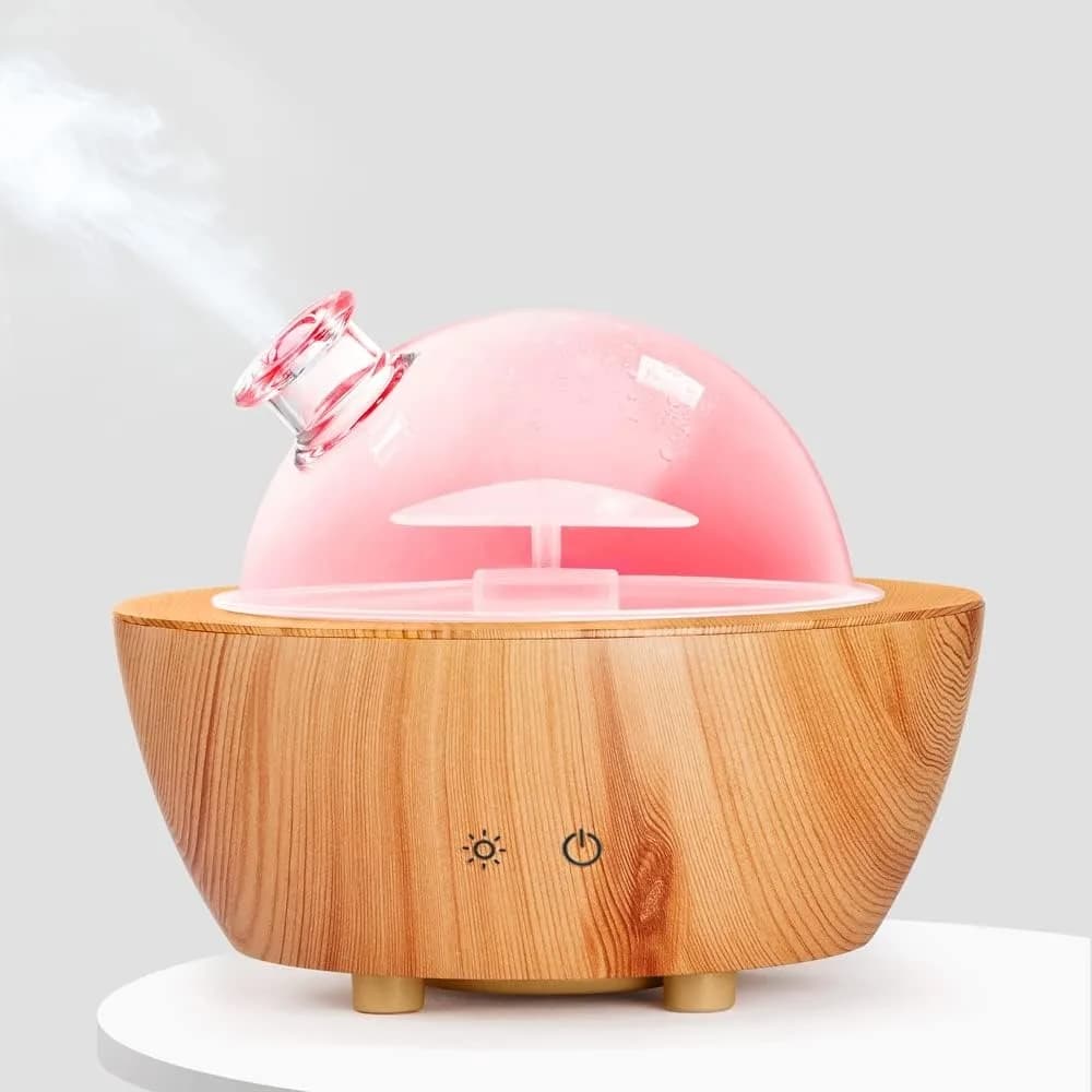 Diffusore di Aromi Effetto Legno da 280ml, Umidificatore a Nebbia Fredda con LED a 7 Colori, Spegnimento Automatico Senza Acqua per Casa, Ufficio, Yoga, Spa