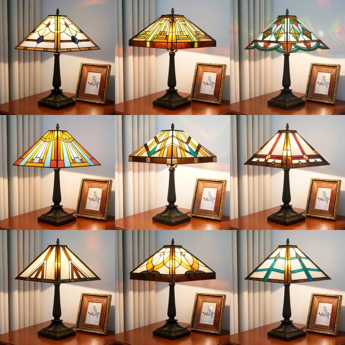 Lampada da Tavolo Artigianale in Vetro Colorato per Lettura, Stile Mission Rose, Luce da Tavolo Antica per Soggiorno, Camera da Letto, Ufficio