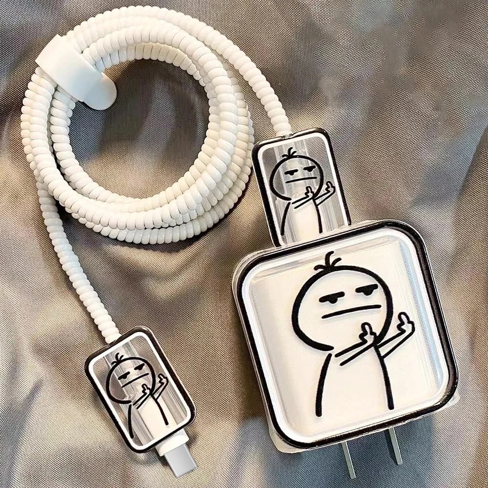Creativo Carino Custodia per caricabatterie Copricapo Protezione per cavi Avvolgicavo per IPhone 16 15 14 Pro Max 18/20W Tipo C Gestione cavi