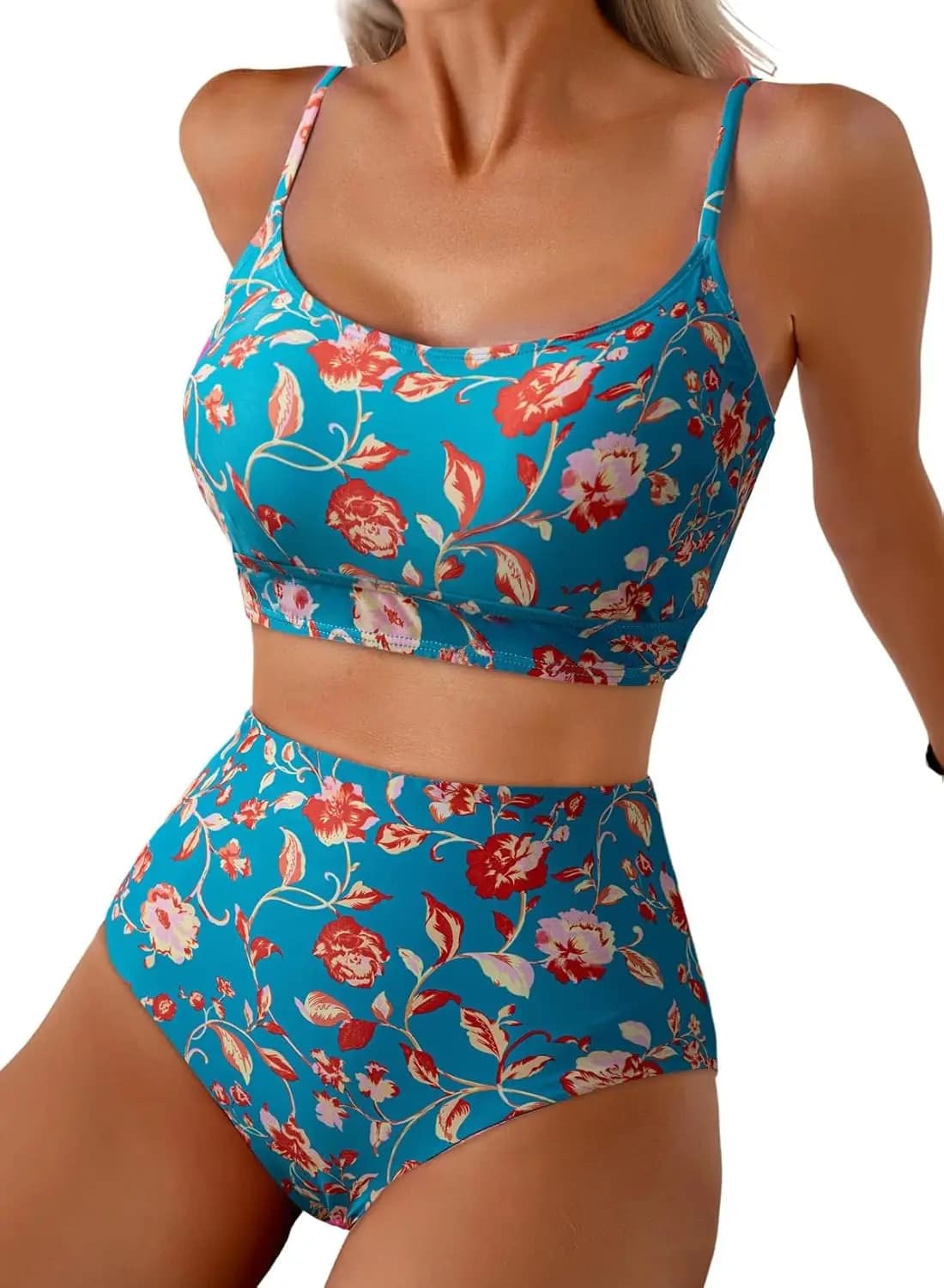 Costume da bagno bikini a vita alta due pezzi da donna 2026 con top a spalline sottili e slip reversibile