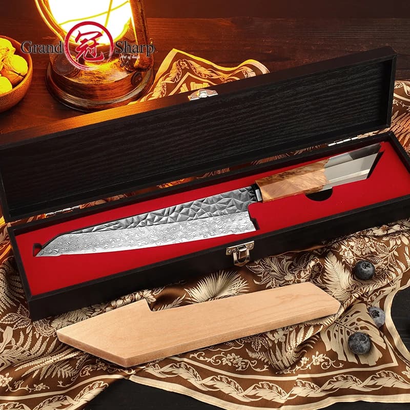 Coltello da cuoco Grandsharp da 8 pollici 67 strati in acciaio damasco AUS-10 Coltello da cucina Verdure Affettatrice di frutta Coltelli kiritsuke Strumento di cottura