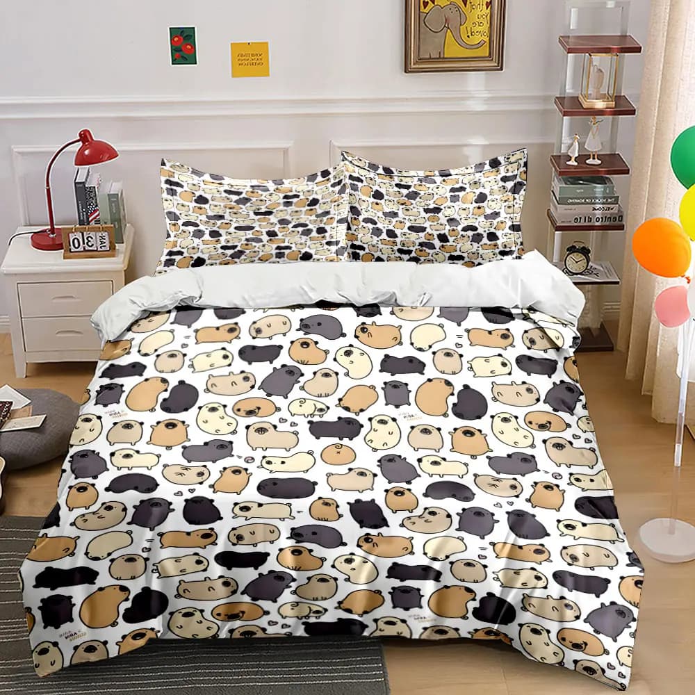 Cute cartoon pugs crowd Printed Duvet Cover Set 1 Duvet Cover+2 Pillowcase Multi Size Bedroom Bedding Decor Luxury gifts