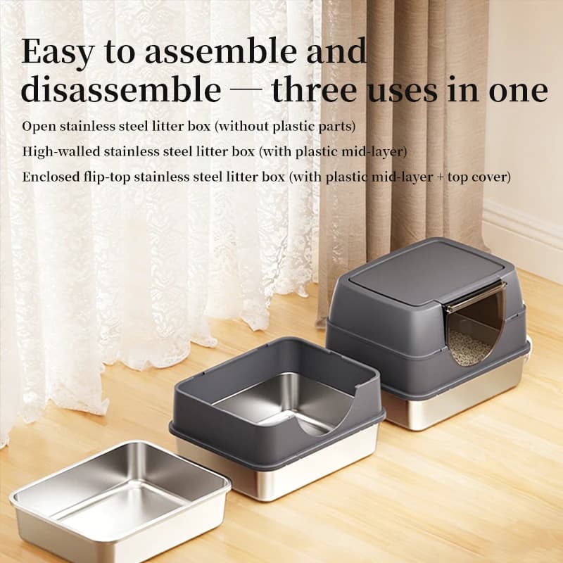 Lettiera per Gatti Completamente Chiusa con Sistema Anti-Odore - Fondo in Acciaio Inossidabile, Cassetto Facile da Pulire, Toilette Anti-Schizzi per Animali Domestici con Paletta