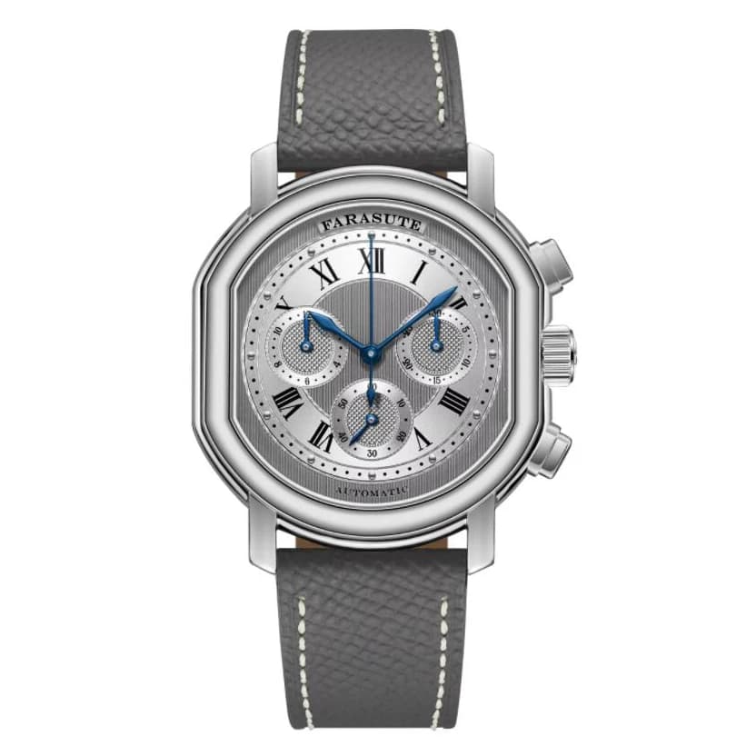 FARASUTE Men Chronograph Watch 38mm Automatic Mechanical Wristwatch Sapphire Mirror 5ATM Peacock 4801 Triple Windows