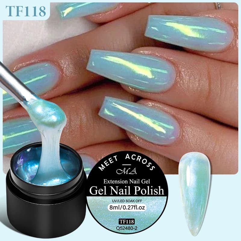 MEET ACROSS 8ml Aurora Extension Gel Smalto per unghie Blu Rosa Viola Nail Art Gel Semi Permanente UV LED Gel per l'estensione delle unghie FAI DA TE