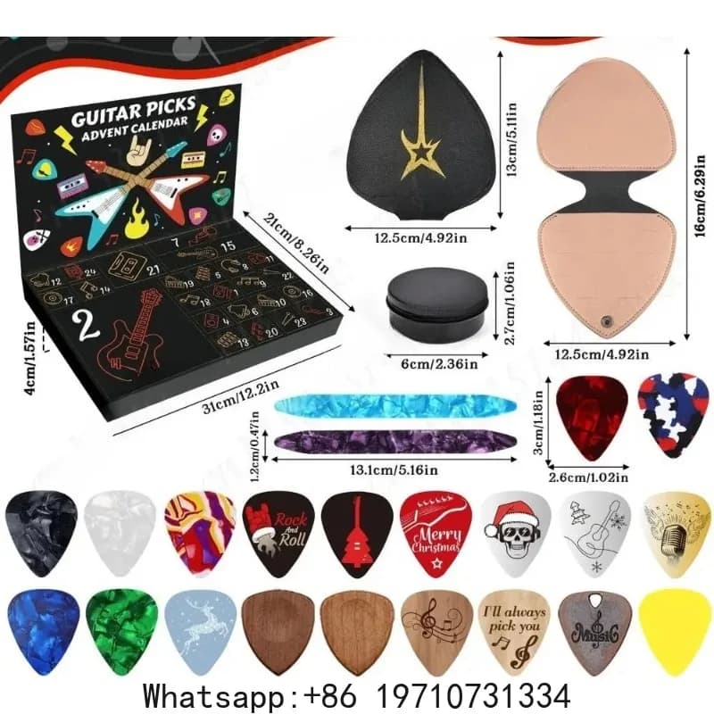 Calendario dell'Avvento con 20 Plettri per Chitarra e 2 Plettri per Oud, Calendario Natalizio per Chitarristi, Bassisti e Giocatori di Ukulele