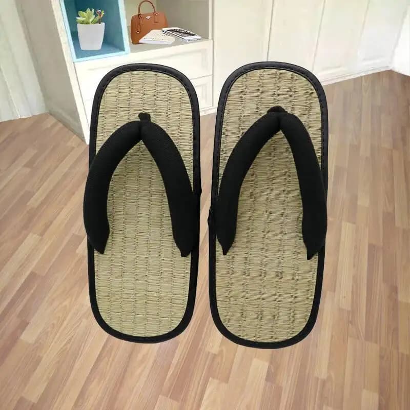 Articolo intrecciato in paglia Geta giapponese Infradito da uomo Pantofole estive Pantofole con clip Sandali Open Toe Pantofola con fondo spesso giapponese