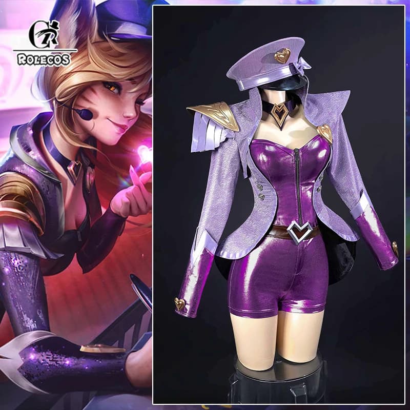 ROLECOS Gioco LOL Popstar Cantante Ahri Costume Cosplay Gioco LOL Volpe a nove code Ahri Vestito Cosplay Halloween Vestito delle donne Nuova pelle