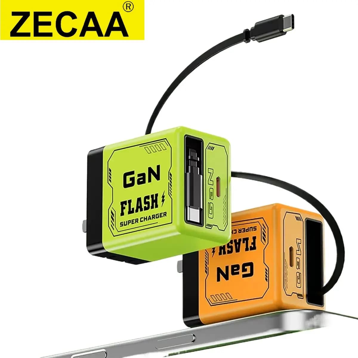 ZECAA PD120W GaN Caricatore Cavo dati retrattile a ricarica super veloce Tipo-C Caricatore di ricarica flash per iPhone Huawei Xiaomi Laptop