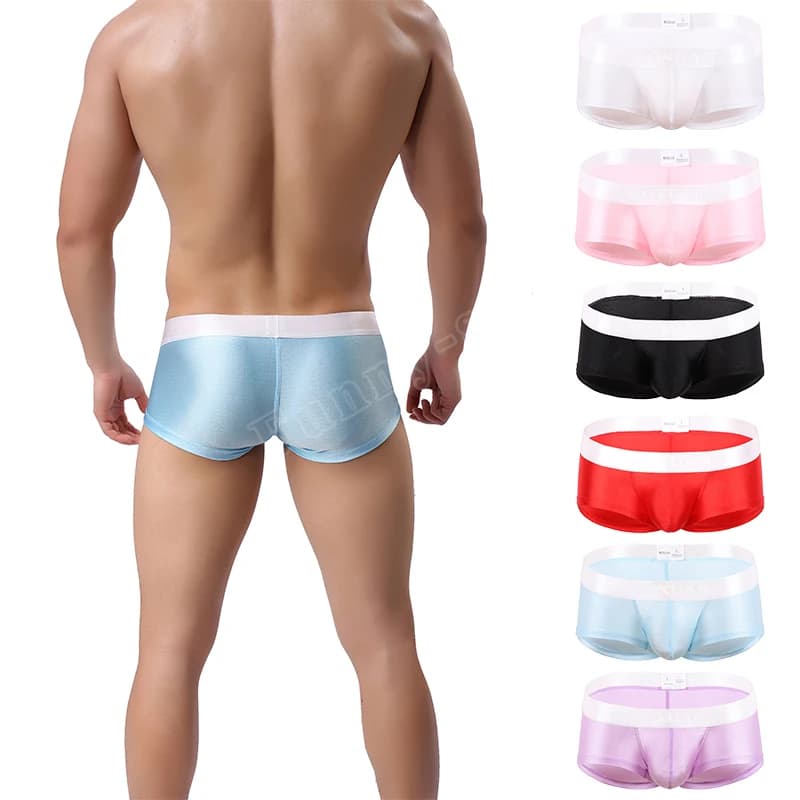 Sesso maschile Boxer morbido e confortevole Sexy liscio spazzolato Nylon traspirante Spandex grande spazio singolo strato biancheria intima sul cavallo anteriore