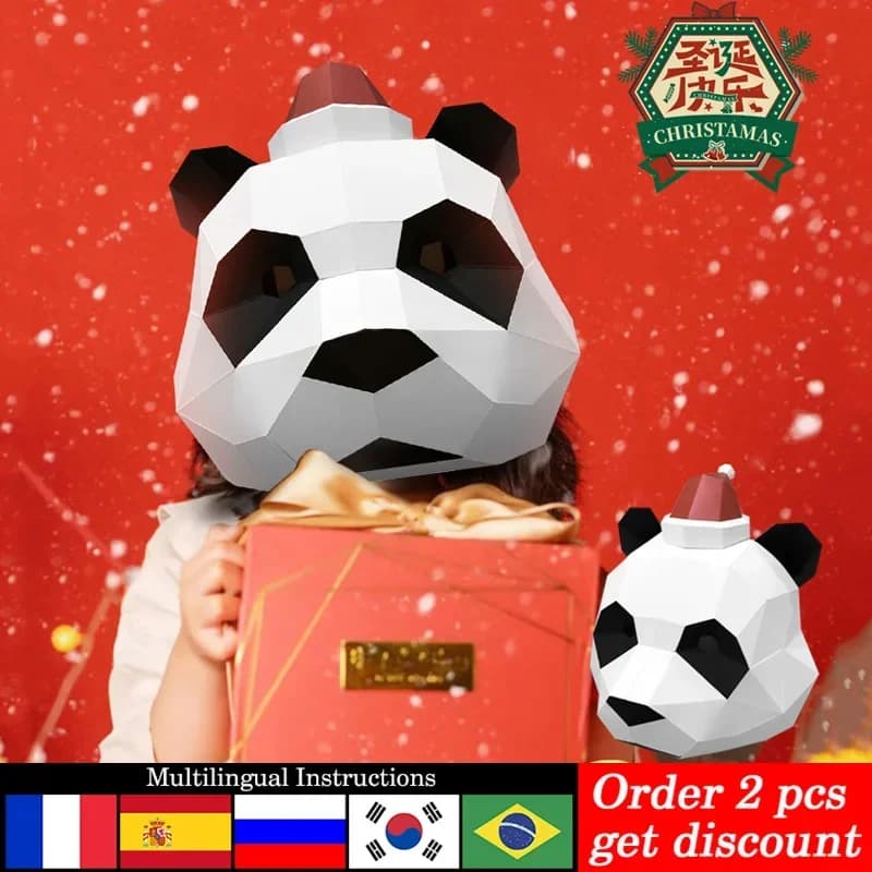 Christmas Panda Mask Paper Model,Small Size,3D Papercraft Art Origami Costume Party Cosplay,Handmade DIY Craft
