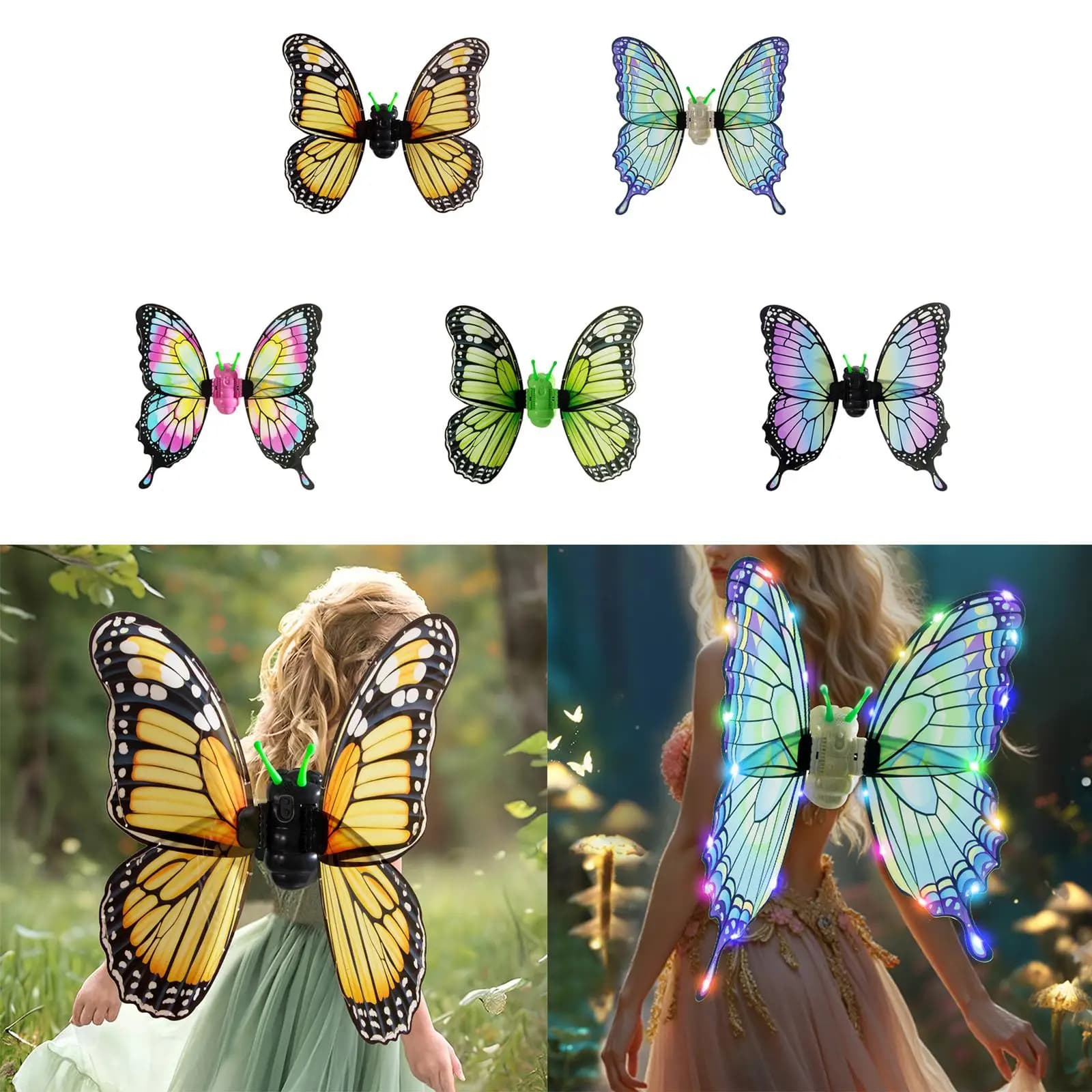 Ali di fata illuminate decorative cosplay indossabili giocattolo vestito operato accessori per costumi per ragazze compleanno carnevale principessa elfo