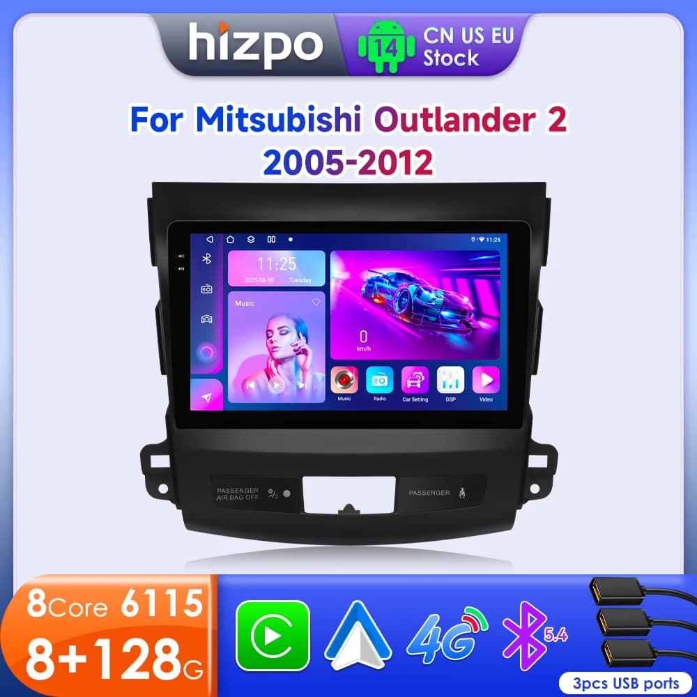 Hizpo 2 Din Android 14 Per Mitsubishi Outlander 2006-2011 Peugeot 4007 Citroen C-Crosser Autoradio Multimediale Carplay Gps 6115