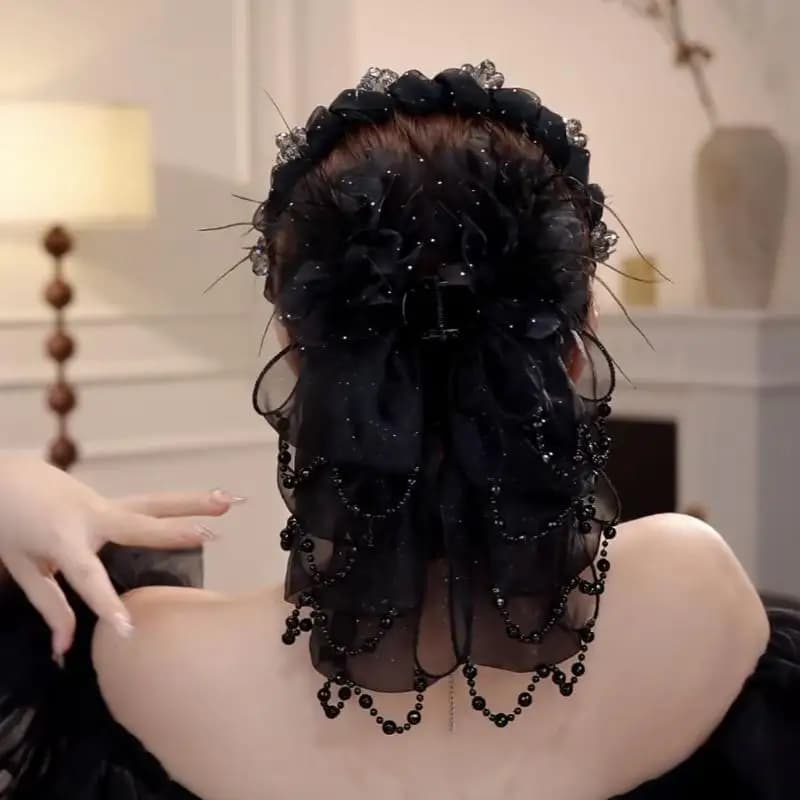 Fermaglio per capelli a forma di fiore con piume e nappa, elegante fermaglio a fiocco per feste, fermaglio a pinza per capelli da donna, accessorio per capelli a forma di squalo