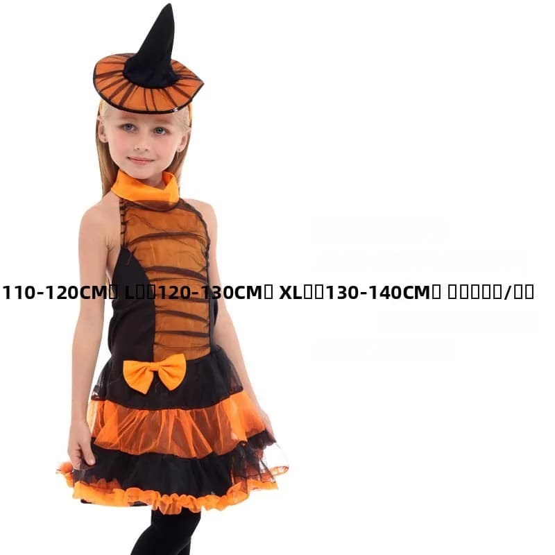 Halloween Children's Witch Costume Set Net Gown Girls' Witch Skirt Stage Performance Outfit Traditional Chinese Festival Dress
