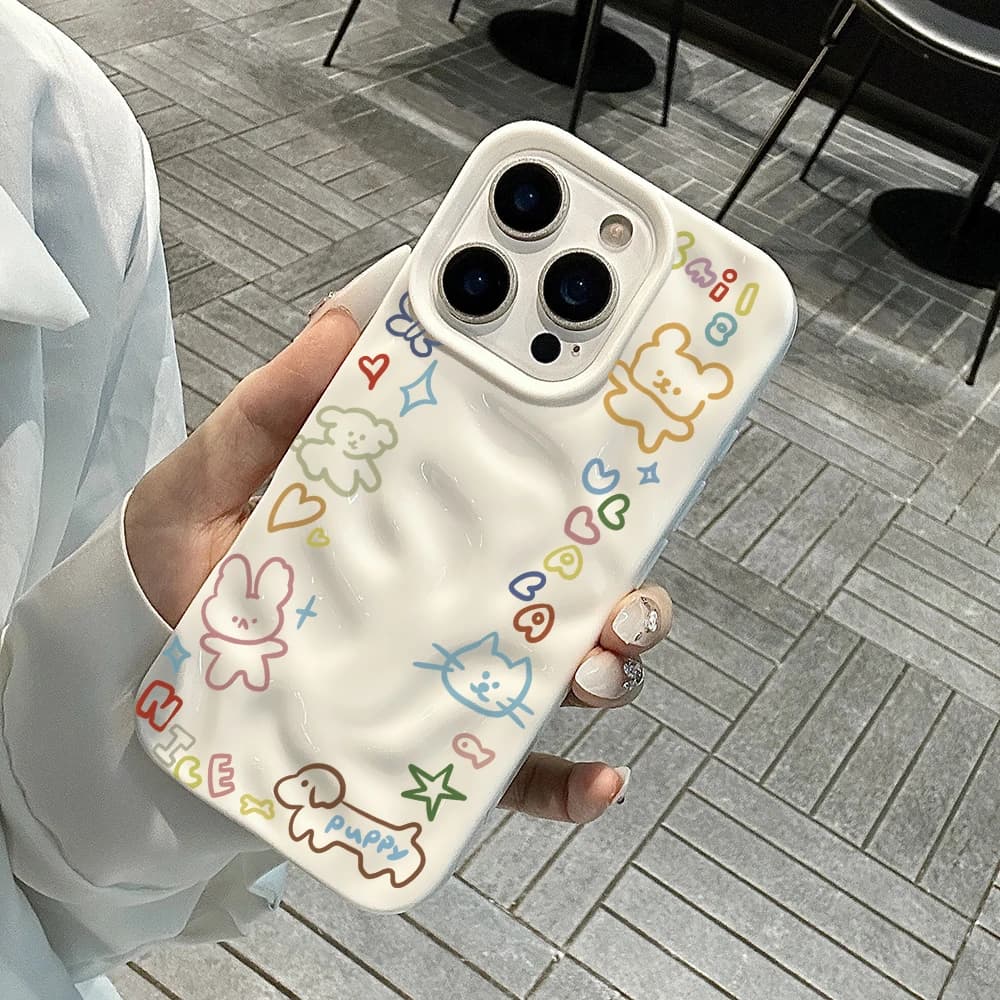Custodia per telefono in silicone morbido con disegno a fumetti amabile per iPhone 17 16 15 14 13 12 11 Pro Max 14 Plus 17 Air, con motivo a onde e rughe