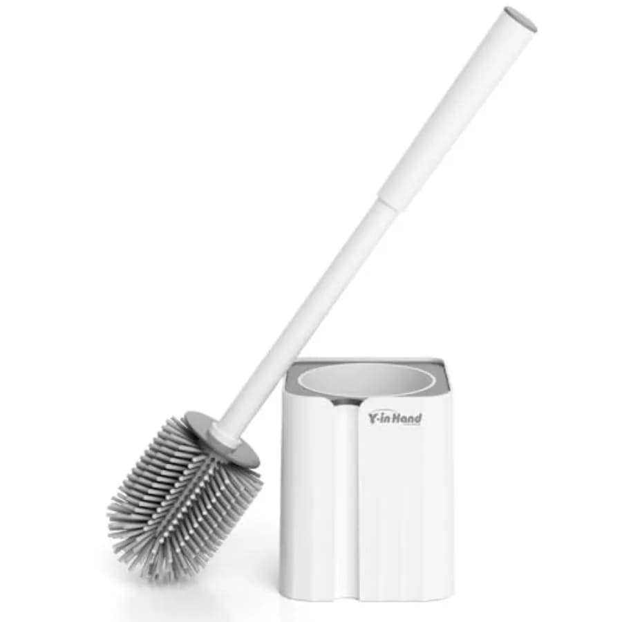 Toilet Brush and Holder Set, Silicone Toilet Bowl Brush, Bathroom Accessories, Durable Toilet Scrubber Bristles, Compact Size f