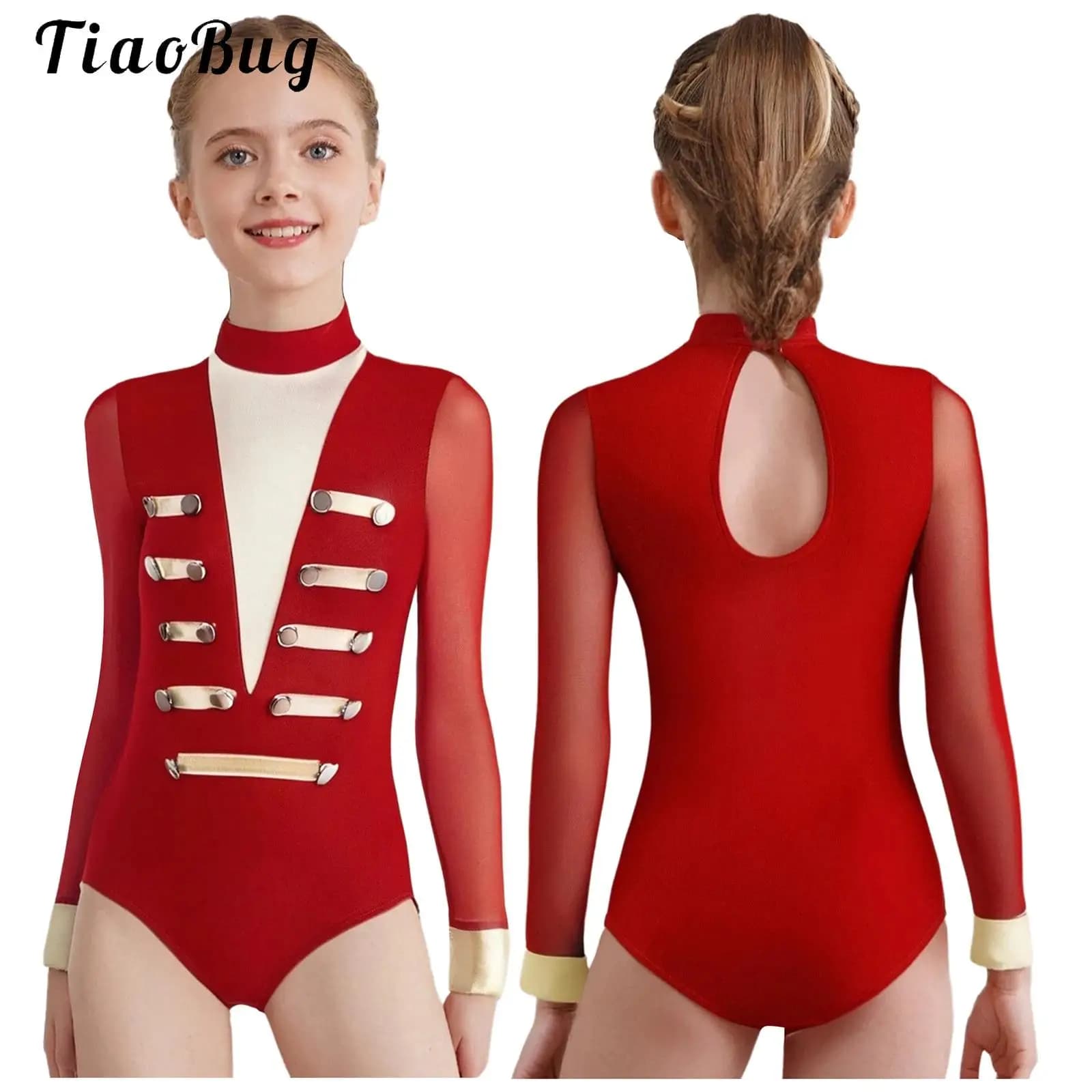 Maglia trasparente a maniche lunghe per bambini Ragazze Maglia da balletto Tuta da ballo Ginnastica ritmica Figura Pattinaggio su ghiaccio Body Body Costume