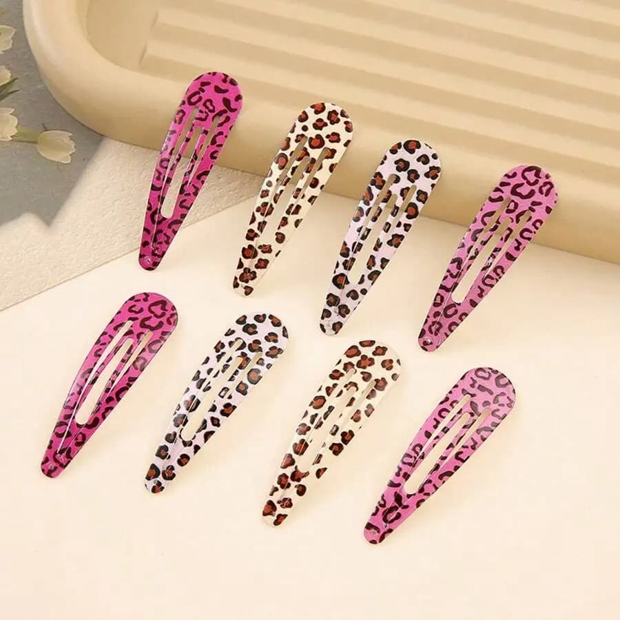 8 fermagli per capelli a goccia con stampa leopardata da donna, fermagli a becco d'anatra, accessori per capelli