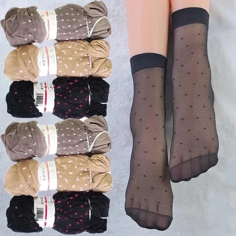 10/30 paia di calzini trasparenti con pois neri, calzini da donna in seta cristallina elasticizzati ultrasottili, calzini corti alla caviglia da donna alla moda in nylon per l'estate