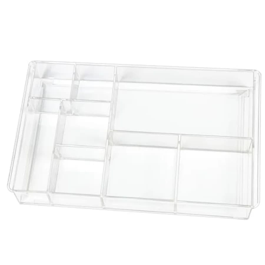 8-Section Clear Drawer Organizer, Large Acrylic Drawer Divider Tray for Desk, Bathroom, Office Makeup, Junk, Plastic Drawers Or