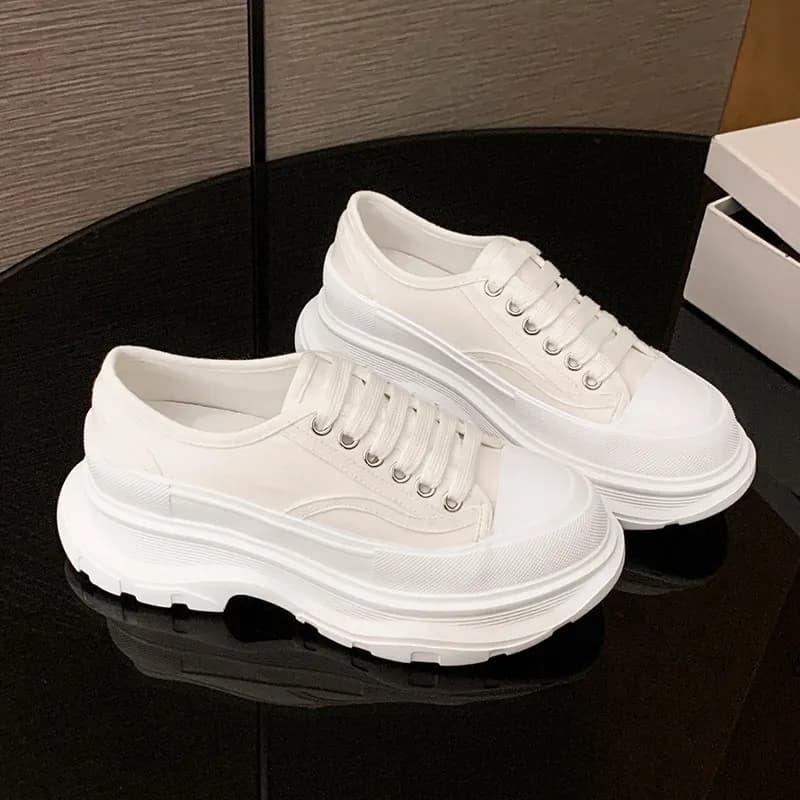 Scarpe da Donna Primaverili con Punta Arrotondata, Allacciatura, Suola Spessa in Tela, Moda Casual, Tacco Coperto, Zapatos Mujer