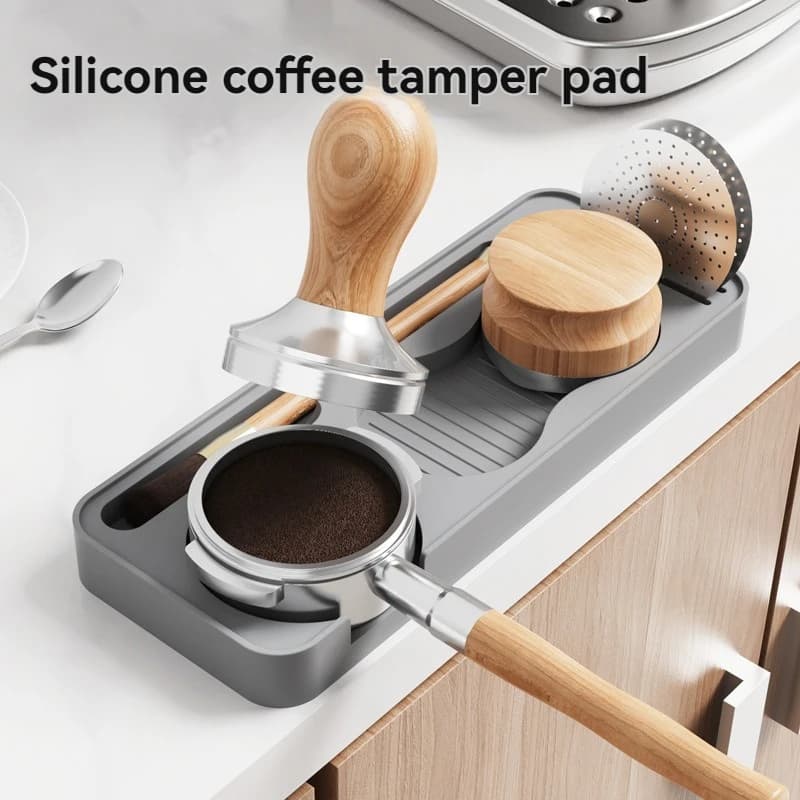 Non Slip Silicone Coffee Tamper Pad with Storage Holder for Espresso Tools and Coffee Grounds Distributor