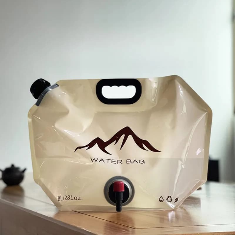 Foldable water container with tap: durable and portable PE water package for camping, hiking and travel