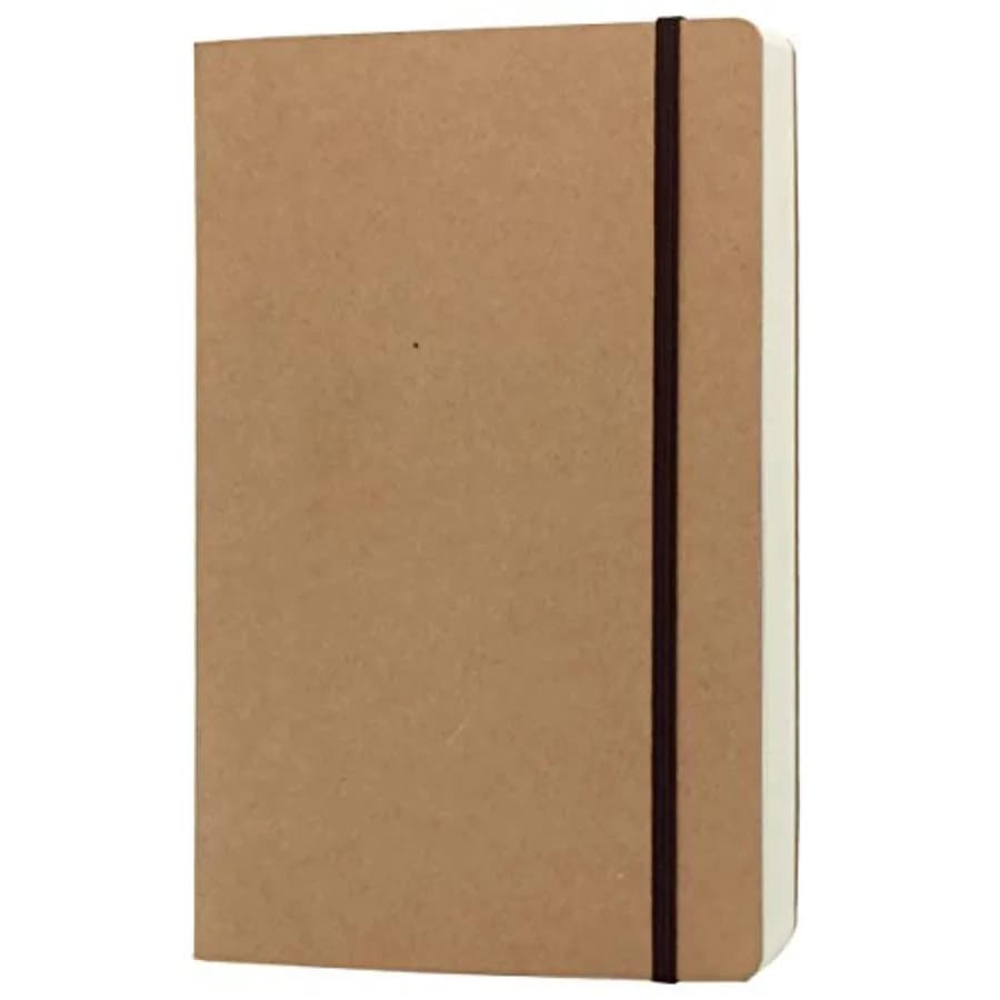 A5 Blank Notebook - 5.8 x 8.25 Inches Hard Kraft Cover Sketch Book with Elastic Closure, 80 Sheets/ 160 Pages, Thick 100gsm Pap
