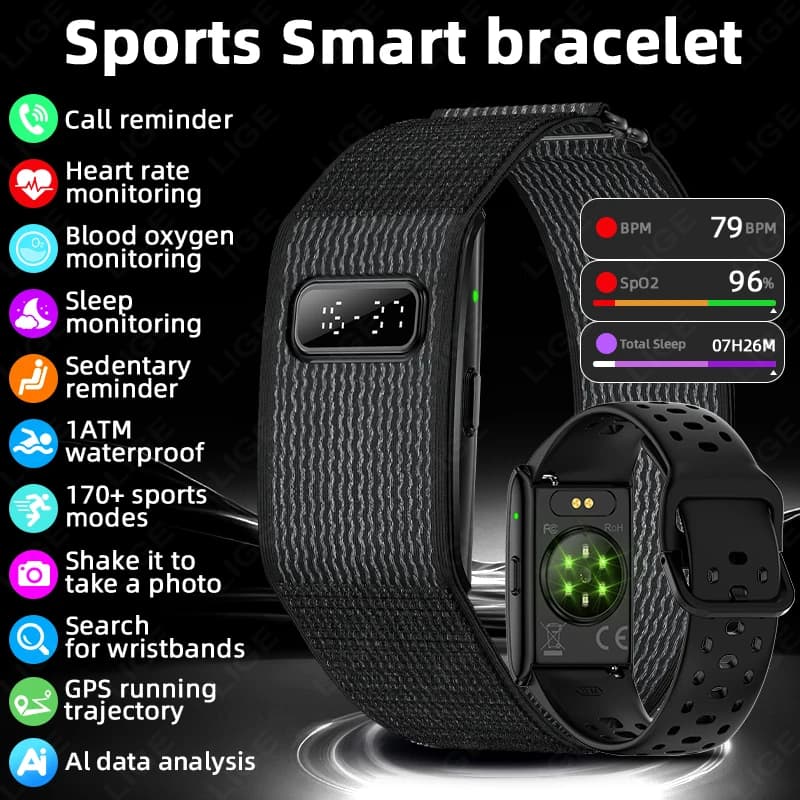 Braccialetto Intelligente LIGE AI per la Salute, Fitness Tracker per Uomini e Donne, Monitoraggio del Sonno, Smartwatch con Rilevazione di Frequenza Cardiaca, Stress e Pressione Sanguigna