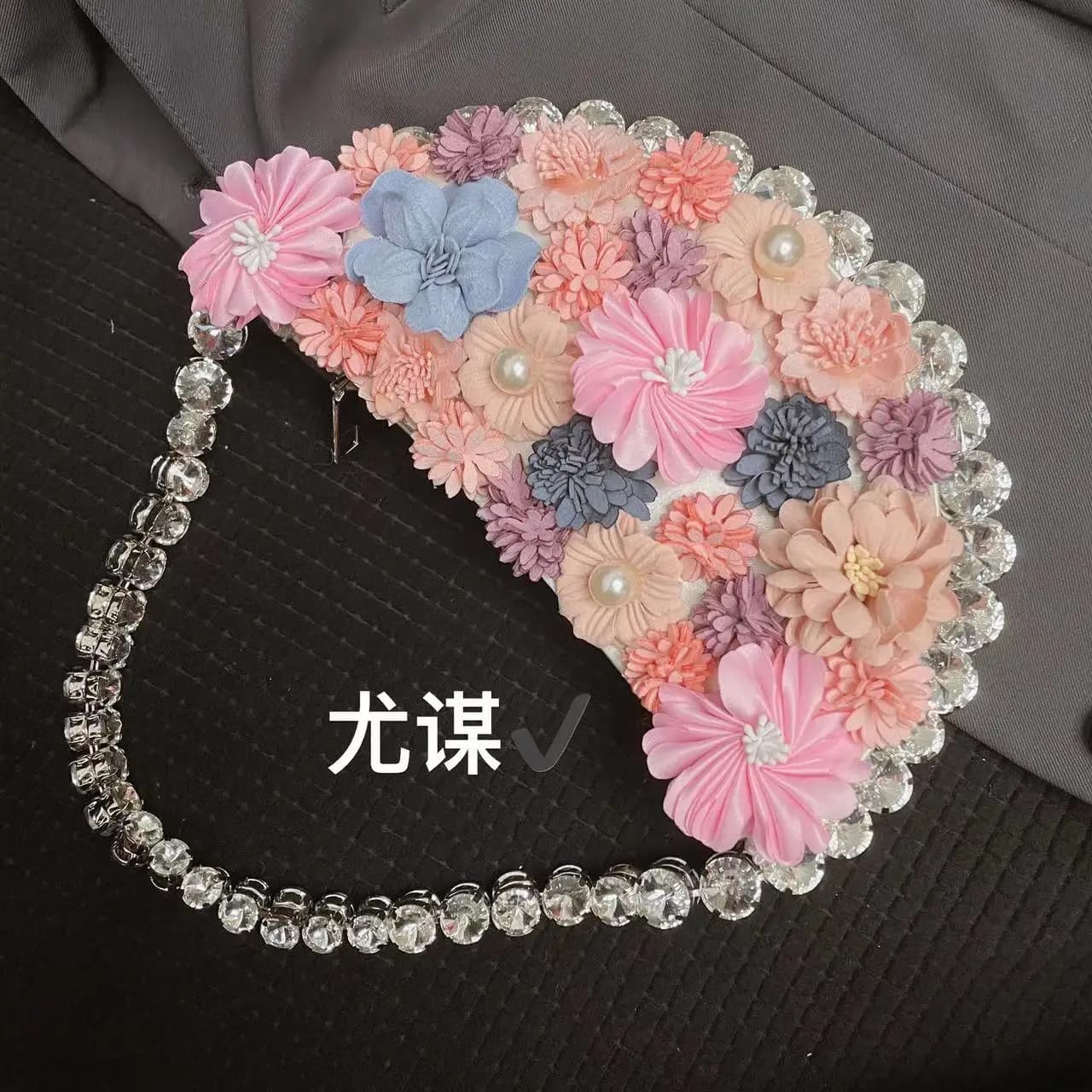 Borsa da Sera con Applicazioni di Cristalli e Strass, Pochette da Cerimonia con Motivi Floreali, Borsa a Tracolla per Matrimoni e Feste
