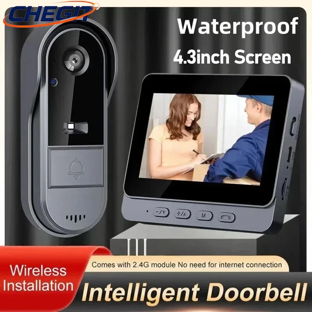 Schermo IPS da 4,3 pollici Telecamera per campanello senza fili Wifi Videocitofono 1080P Campanello per porta di sicurezza domestica impermeabile Visione notturna IR