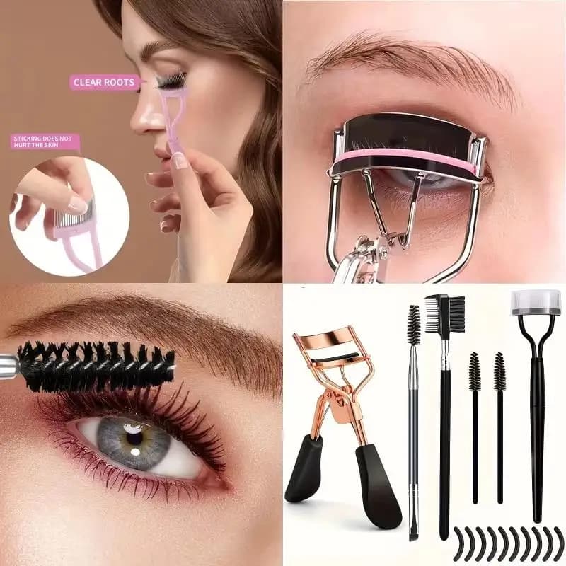 Set of 16 Pieces for Wrinkling Eyelashes with Spare Parts, Pliers, Clips, Mascara Brushes, Female Makeup Tools