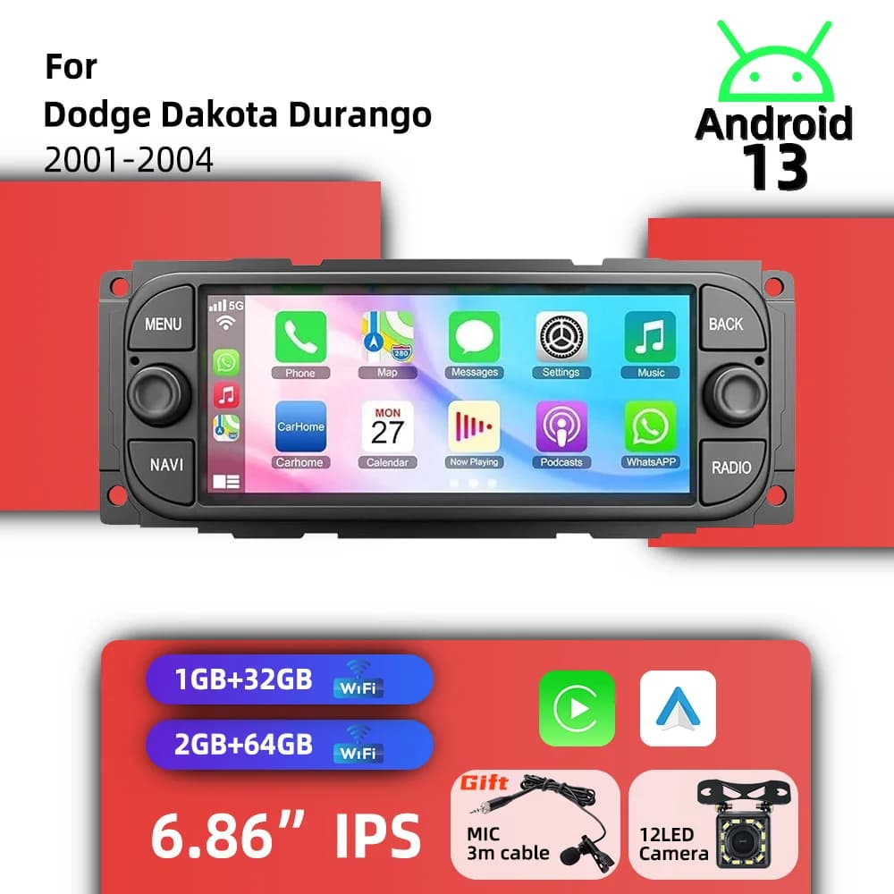 Android 13 Car Multimedia for Dodge Dakota Durango 2001-2004 6.86" Wireless Carplay Autoradio 1 Din Radio GPS Head Unit Stereo