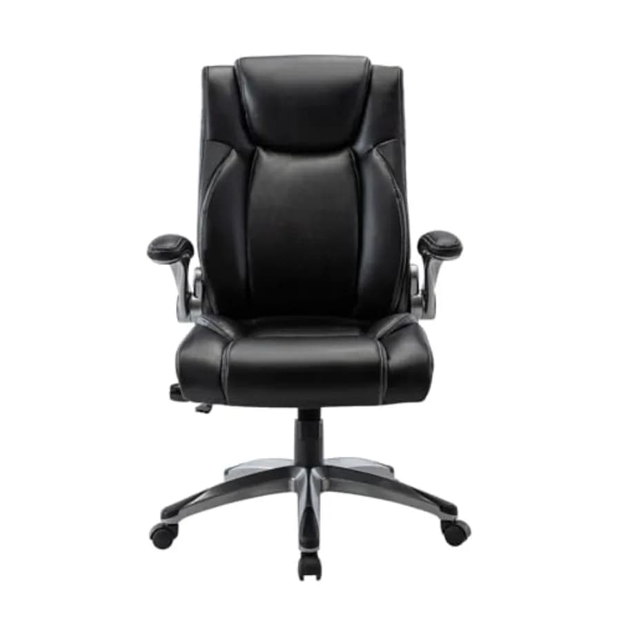 Ergonomic office chair Leather desk chair with high backrest with adjustable lumbar knob Thickness cushion Func folding arm