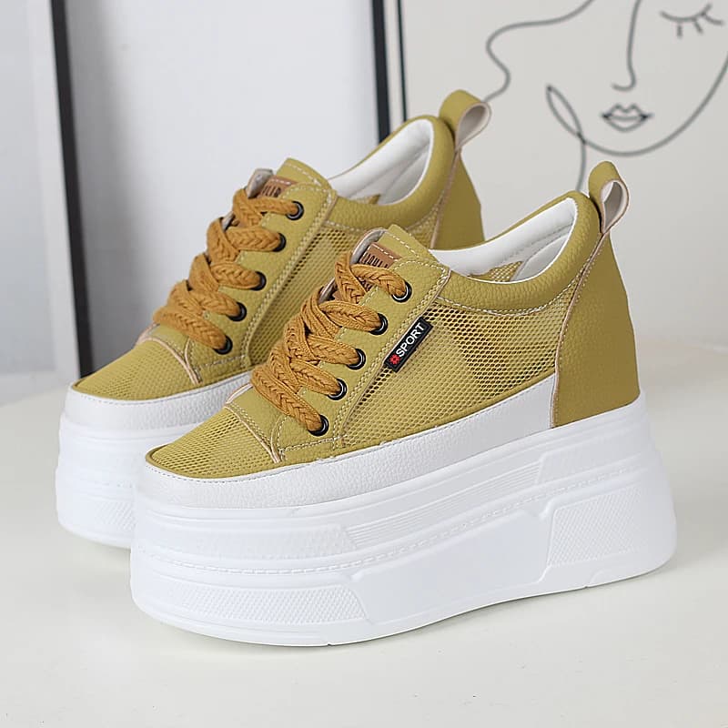 Fashion Mesh White Sneakers Women 12CM Height Increase Chunky Platform Spring Summer Lightweight Walking Shoes