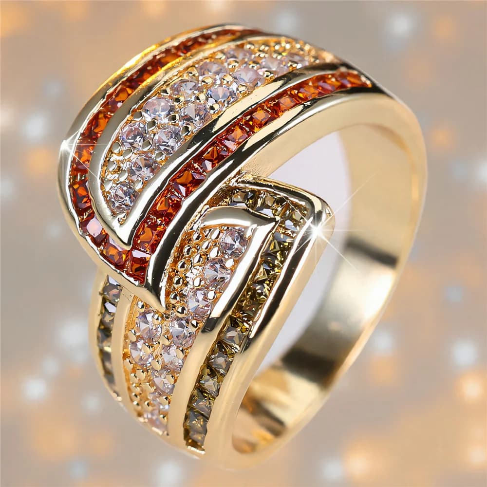 Carino femminile cristallo rosso zircone bianco pietra color oro gioielli da sposa promessa anelli di fidanzamento di grano per le donne