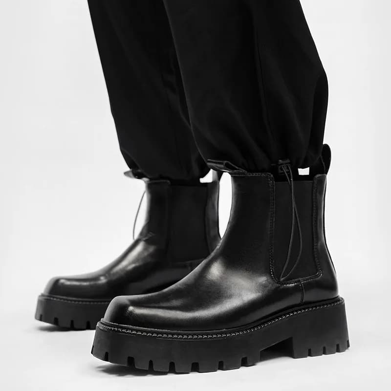 Stivali Chelsea da Uomo di Lusso alla Moda per Nightclub, Scarpe con Plateau Nere e Marroni, Stivali da Cowboy Originali in Pelle, Stivaletti Corti Cool da Uomo