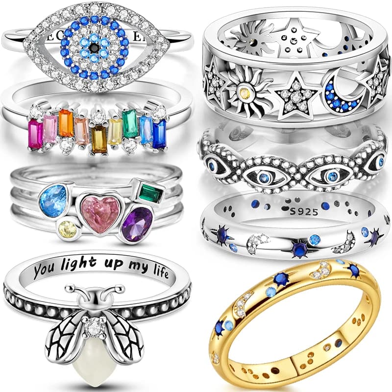 Original Design 925 Sterling Silver Shining Sun Star Moon Ring Fit Women Wedding Wedding Engagement Gift 2025 New