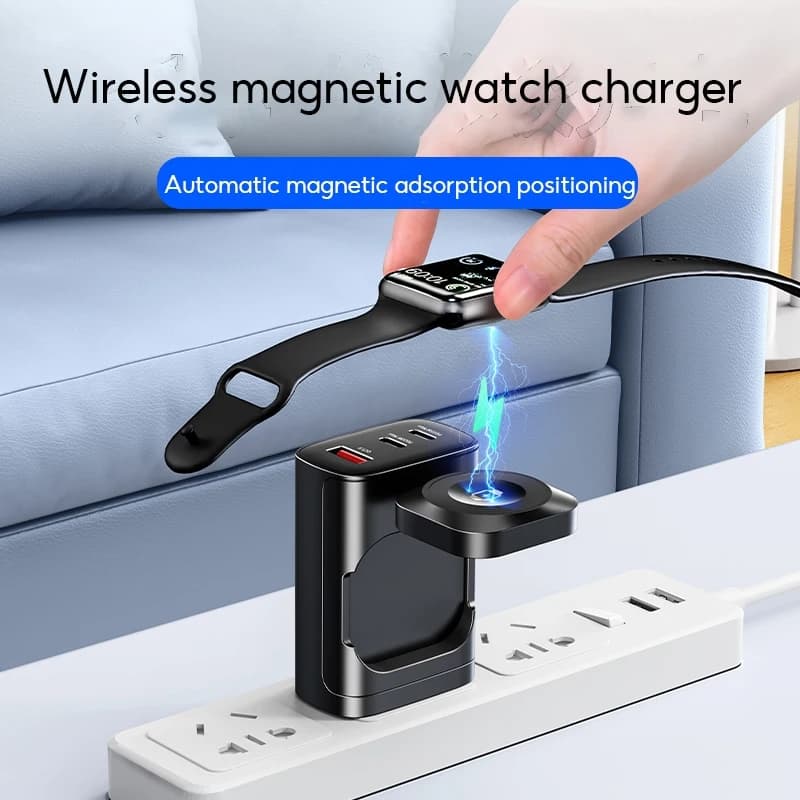 Oatsbasf Adattatore per caricabatterie wireless per orologio a ricarica rapida protetto 4 in 1 per iWatch Samsung Watch Adattatore magnetico con spina USA/Regno Unito/UE