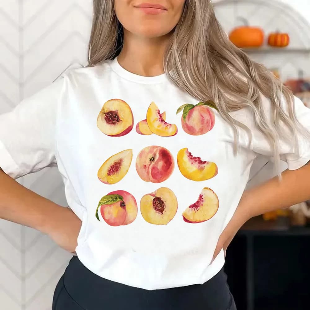 Vintage Peaches Stampato maglietta ragazza estetica Y2k anime kawaii University camicia kawaii Pop Culture Punk donna Retro Vintage