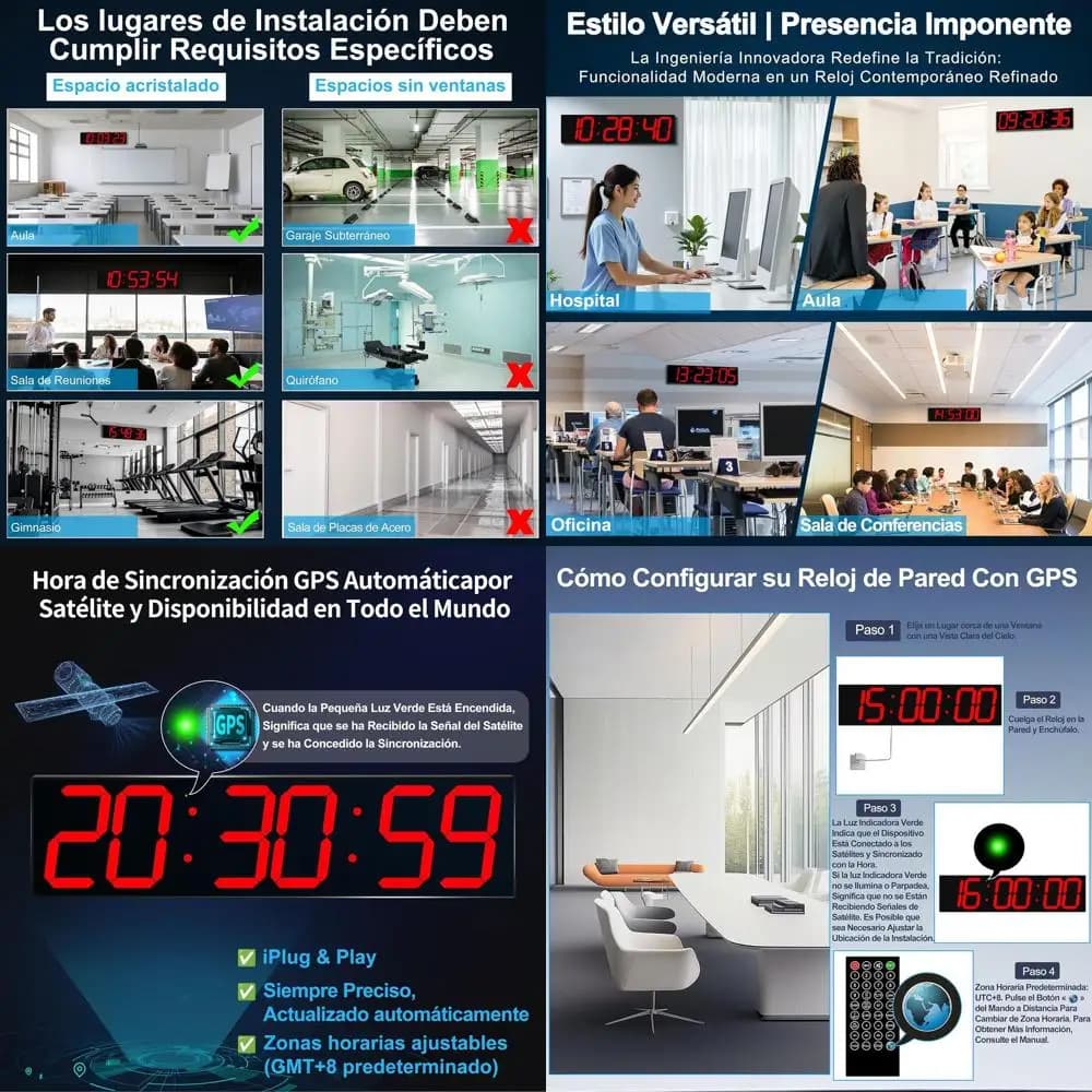 Digital Wall Clock 28 with GPS Synchronization, Remote Control and Timer for Various Environments