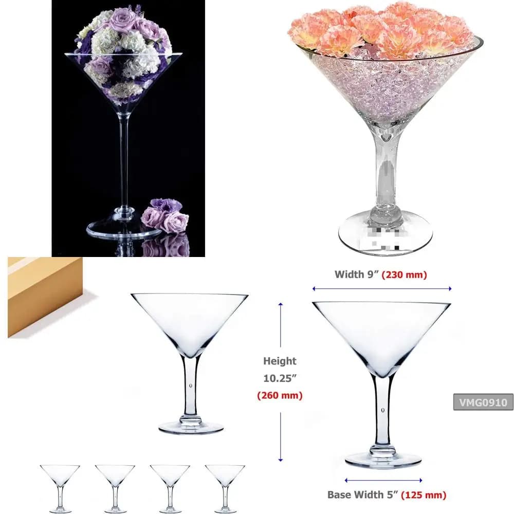 Set di 4 Vasi in Vetro Trasparente, 9 Pollici di Diametro, 10,25 Pollici di Altezza, Base da 5 Pollici, Ideali per Vino, Piante, Centrotavola, Decorazioni per la Casa