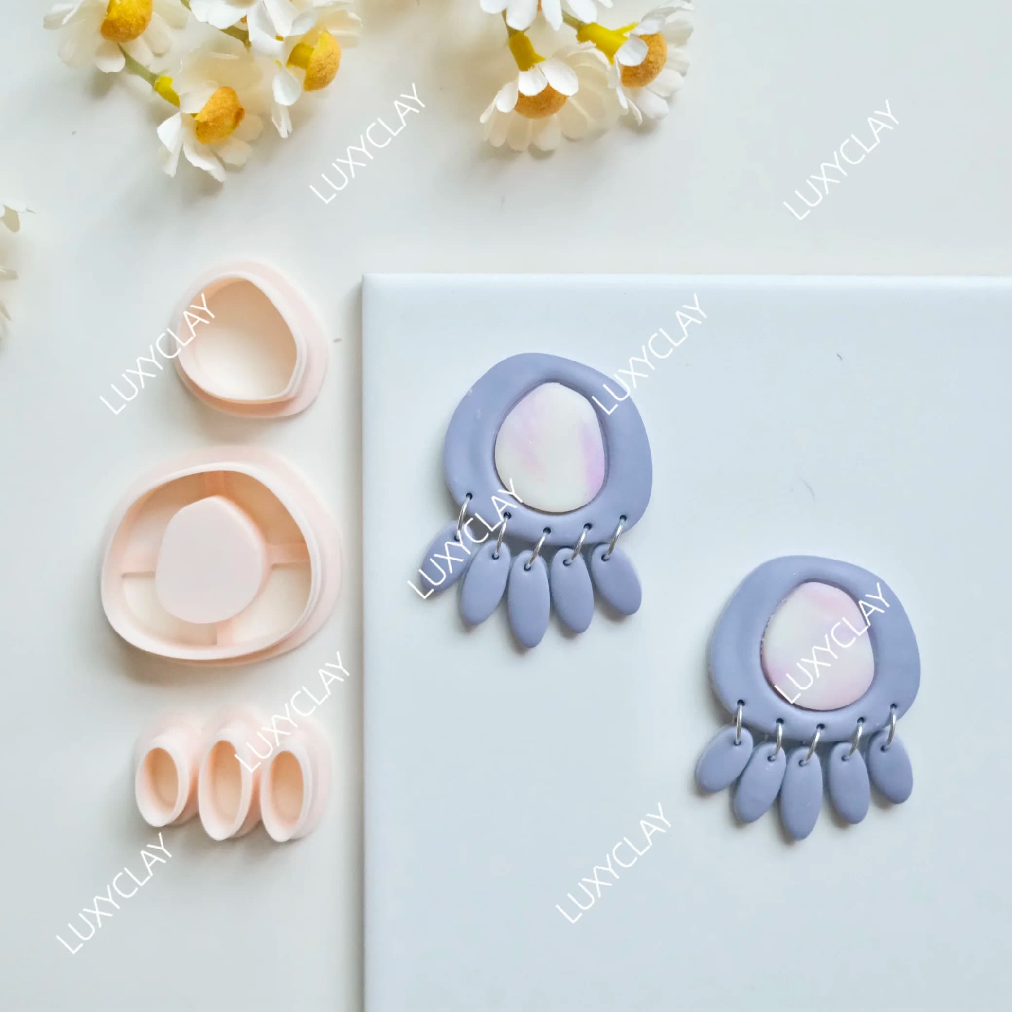 3pcs/set Oval Raindrop Dangle Clay Cutters, Irregular Oval Embossed Polymer Clay Cutters for Pendant Earrings & Jewelry Making
