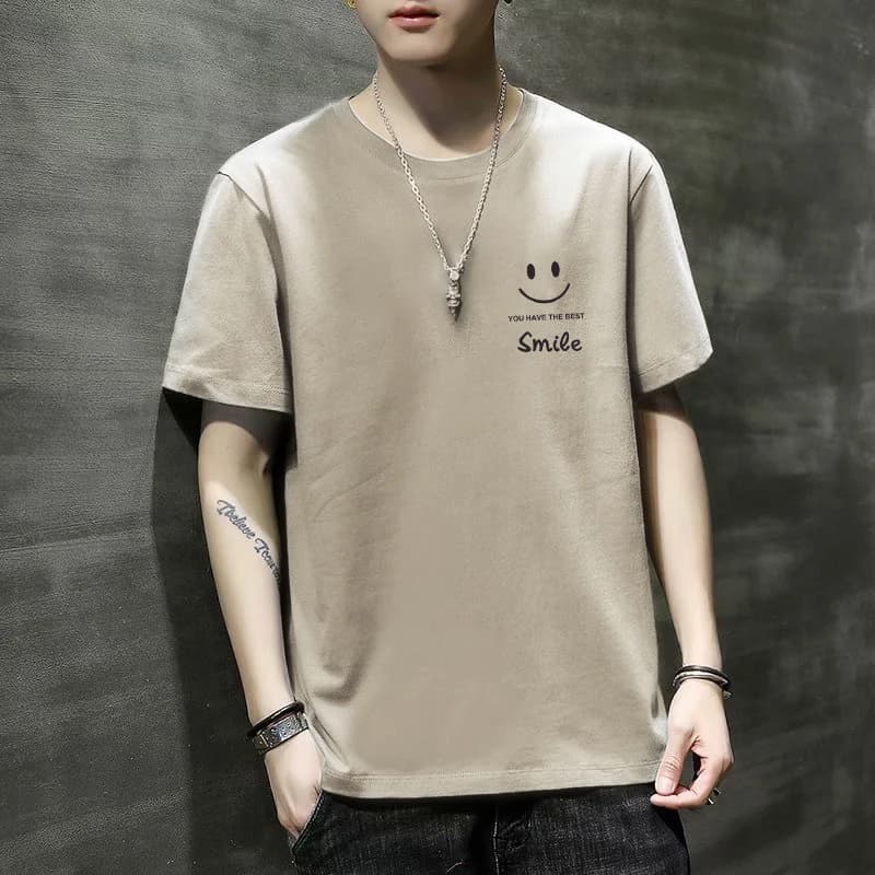 Slim Fit Ice Silk Short Sleeve round Neck Men's T-shirt Korean Style Fashion Brand Summer Trendy Geometric Pattern Printed