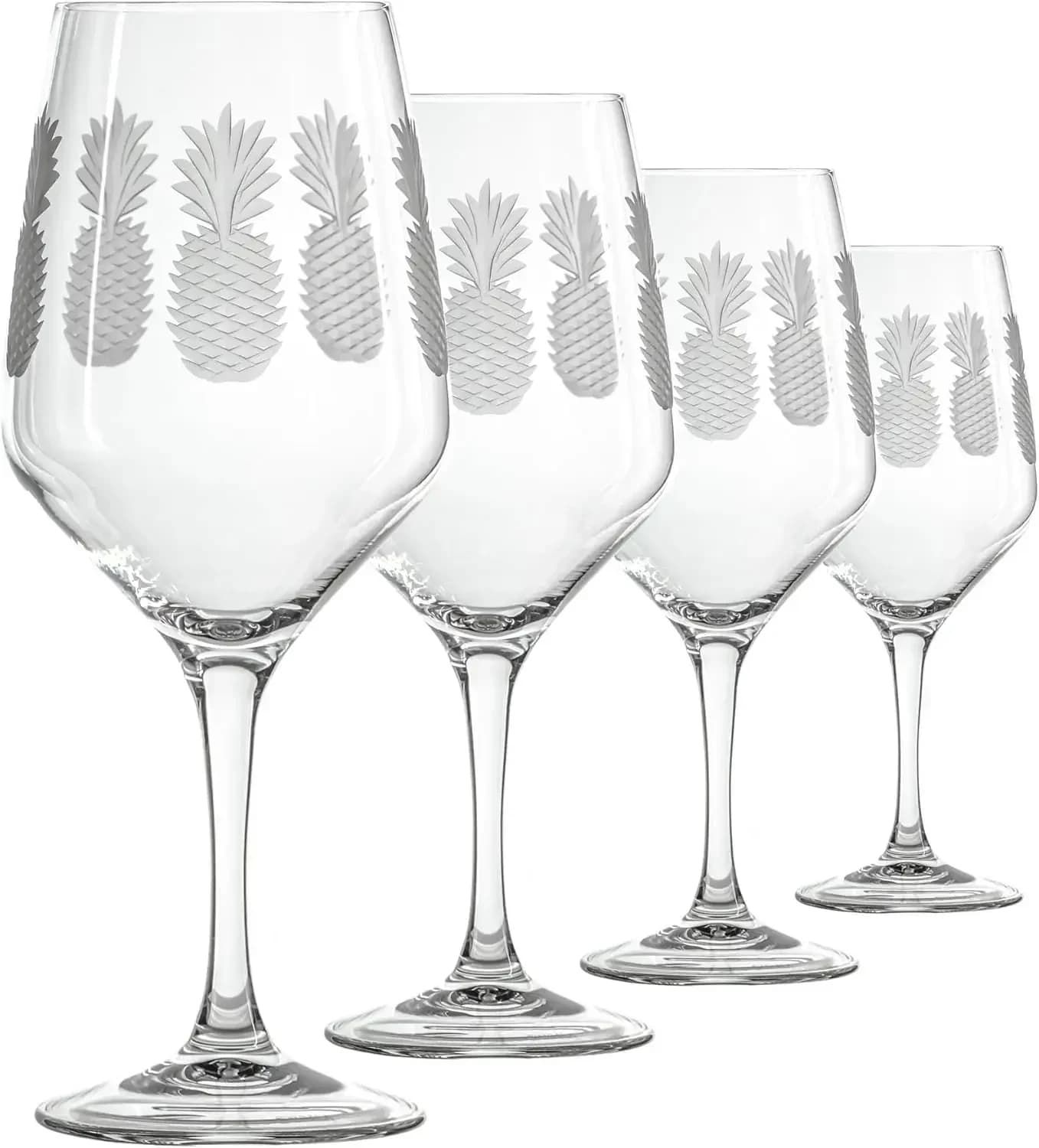 Bicchiere da Vino Multiuso Fresh Pineapple | Bicchiere con Stelo da 19.5oz | Incisione senza piombo e con ruota diamantata | Ananas Tropicale Inciso