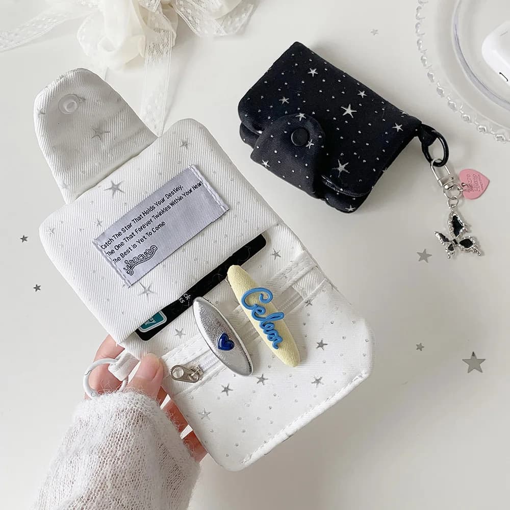 Y2K Trendy Star Mini Wallet Cute Girls Short Buckle Coin Purse Portable Pendant Card Pouch Fashion Women Daily Birthday Gift