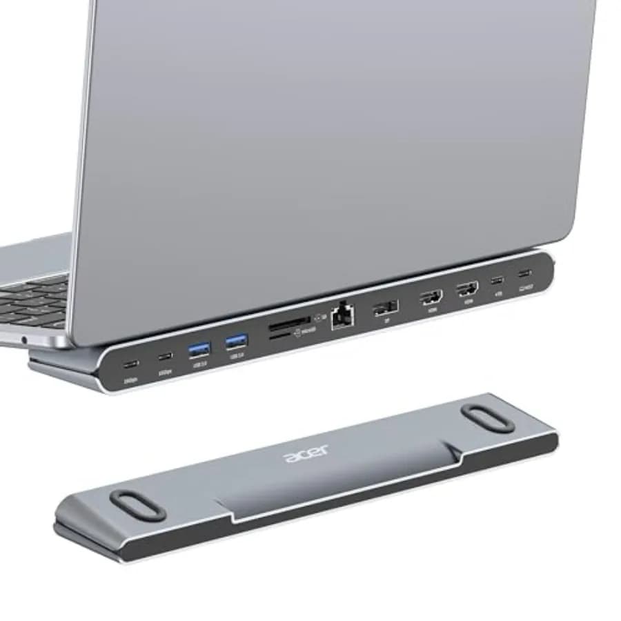 Docking Station per 3 Monitor in Alluminio Nero 11-in-1 con DP 8K + Doppio HDMI 4K@60Hz Ethernet 10Gbps Dati 100W PD SD/TF USB-C D