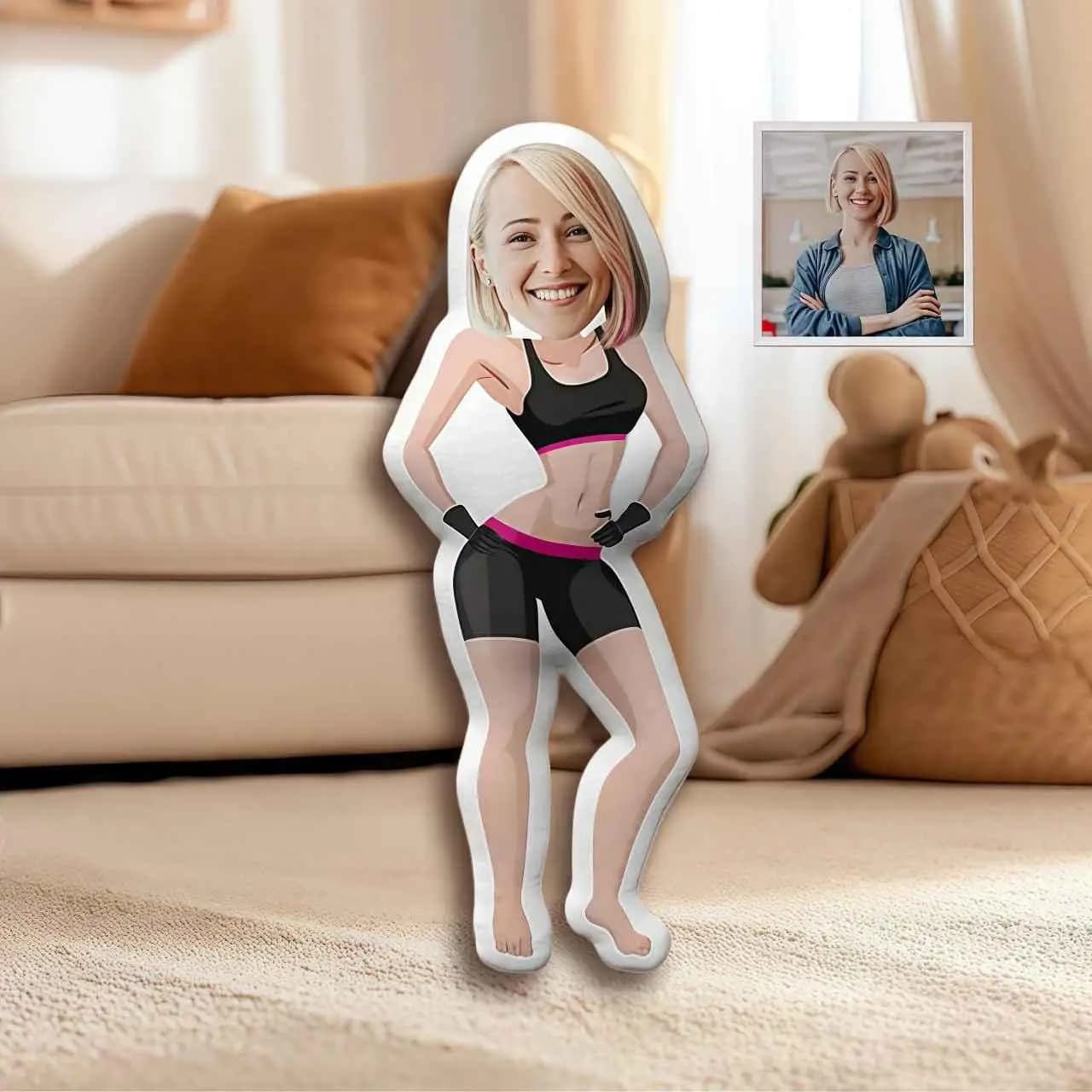 Cuscino umanoide personalizzato creativo per esercizi fitness! Integrare le tue foto nei corpi di cartone animato, cuscini personalizzati