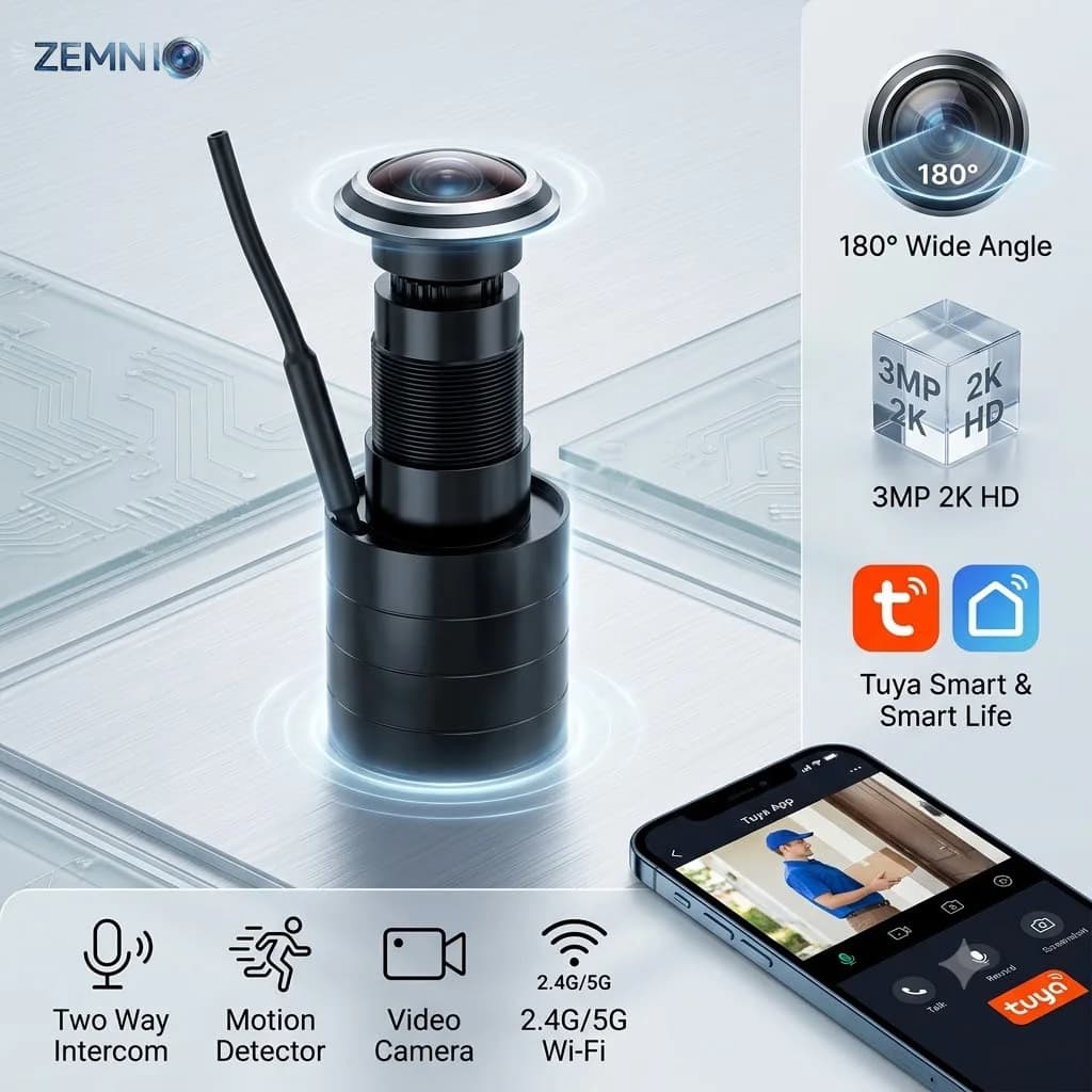 3MP 2K HD 180° Smart Peephole Camera,2-Way Intercom,Wifi Door Viewer,Motion Detector, Tuya/Smart Life, 2.4G/5G, EU/US/UK/AU Plug
